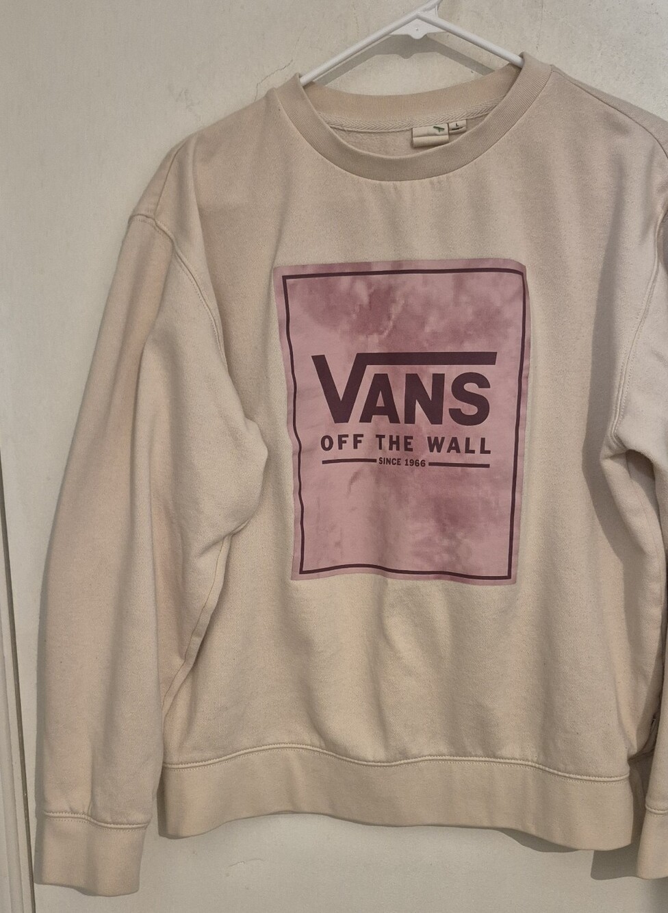 Vans Cream Crewneck Sweatshirt with Pink Tie-dye Logo Sz.L